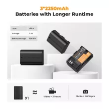K&F Concept hordozható tripla USB-C akkumulátor LC-E6NH töltő, LCD + 3db LP-E6NH akkumulátor 2250mAh (KF-28-0039)