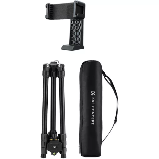K&F Concept K234A0 állvány BH-28L gömbfej, 163cm magasság, 8kg teherbírás, telefontartóval (KF-09-149)