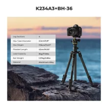K&F Concept K234A0 állvány BH-28L gömbfej, 163cm magasság, 8kg teherbírás, telefontartóval (KF-09-149)