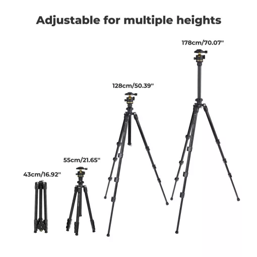 K&F Concept K234A0 állvány BH-28L gömbfej, 163cm magasság, 8kg teherbírás, telefontartóval (KF-09-149)