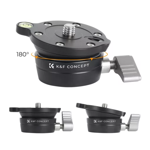 K&F Concept LB-60 panoráma állvány fej, 10kg teherbírás, 3/8"-os csatlakozás, vízszintjelző (KF-31-102)