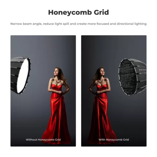 K&F Concept 90cm átmérőjű, parabolic softbox, gyorscsatlakozás, méhsejt rács, Bowens csatlakozás (KF-18-0008V1)