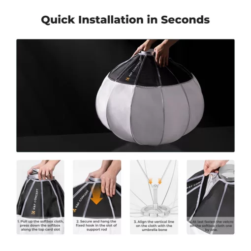 K&F Concept 65cm-es nyitható gömb softbox, lantern, Bowens csatlakozás, hordtáskával (KF-18-0009)