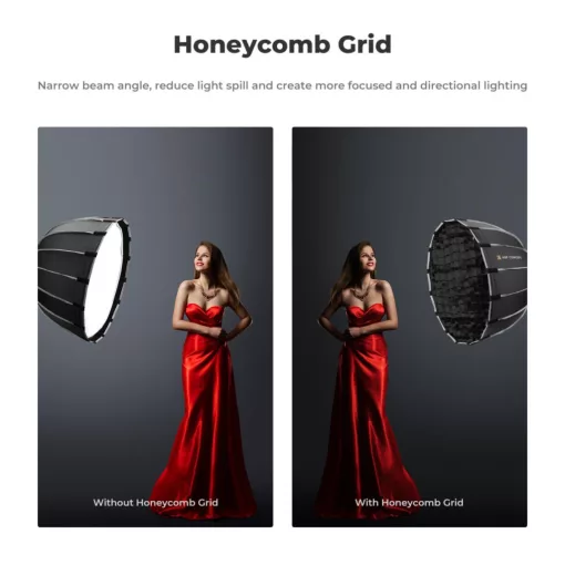 K&F Concept 60cm átmérőjű, parabolic softbox, gyorscsatlakozás, méhsejt rács, Bowens csatlakozás (KF-18-0008)