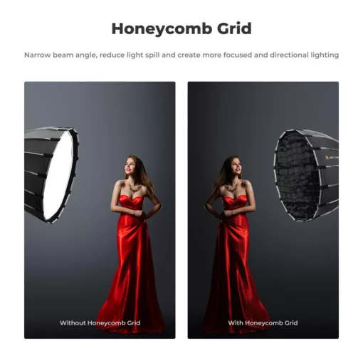 K&F Concept 120cm átmérőjű, parabolic softbox, gyorscsatlakozás, méhsejt rács, Bowens csatlakozás (KF-18-0008V2)
