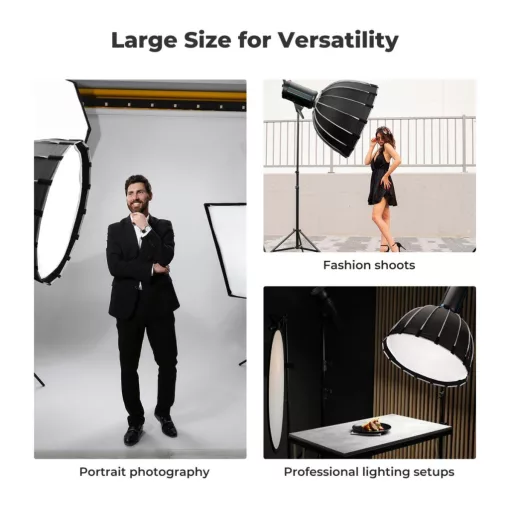 K&F Concept 120cm átmérőjű, parabolic softbox, gyorscsatlakozás, méhsejt rács, Bowens csatlakozás (KF-18-0008V2)