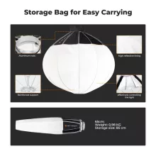 K&F Concept 85cm-es nyitható gömb softbox, lantern, Bowens csatlakozás, hordtáskával (KF-18-0009V1)