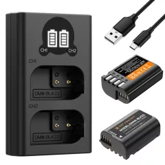   K&F Concept hordozható dupla USB-C akkumulátor DMW-BLK22 töltő + 2db DMW-BLK22 akkumulátor 2400mAh (KF-28-0042)