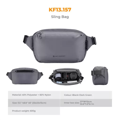 K&F Concept Alpha Sling 10L, fotós oldaltáska, sötét szürke (KF-13-157V6)
