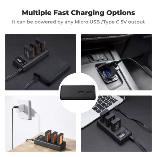 K&F Concept hordozható tripla USB-C akkumulátor LC-E17 töltő, LCD + 3db LP-E17 akkumulátor 1250mAh (KF-28-0052)