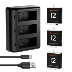   K&F Concept hordozható tripla USB-C akkumulátor töltő +3db GoPro Hero 12/11/10/9 akkumulátor 1730mAh (KF-28-0032V1)