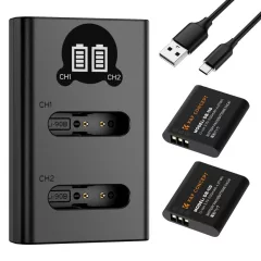   K&F Concept hordozható dupla USB-C akkumulátor BJ-11 töltő + 2db DB-110 akkumulátor 1100mAh (KF-28-0051)