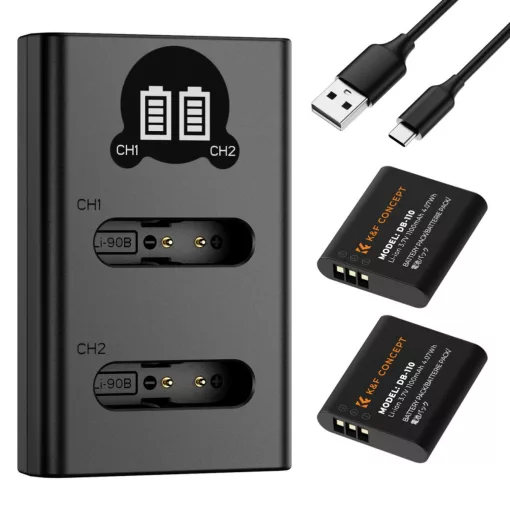 K&F Concept hordozható dupla USB-C akkumulátor BJ-11 töltő + 2db DB-110 akkumulátor 1100mAh (KF-28-0051)
