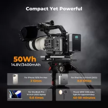 K&F Concept V-Mount Mini Pro akkumulátor, 50Wh, 3400mAh, 65W töltés, D-TAP, BP, DC, TFT kijelző KF28-0059