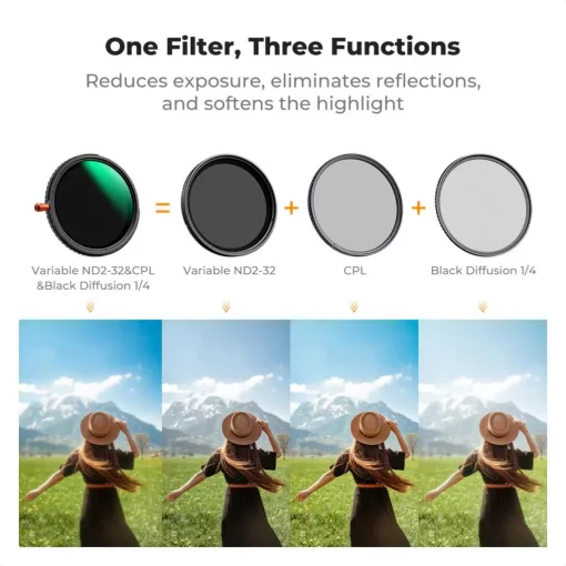 K&F Concept NANO-X, CPL+VARIO ND2-32+Black Mist 1/4 szűrő, w/o black cross, HD, vízlep, karcálló, 62mm (KF-01-2924V2)