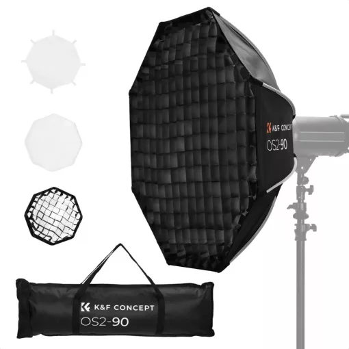 K&F Concept 90cm átmérőjű, octagonal softbox, gyorscsatlakozás, méhsejt rács, Bowens (KF-18-0016)