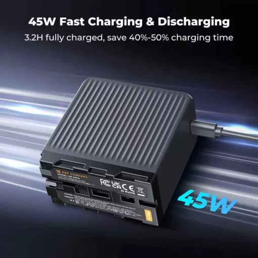 K&F Concep NP-F970 akkumulátor 10500mAh, dupla USB-C I/O, USB-A, érintőkijelző, PD45W, USB (KF-28-0073)
