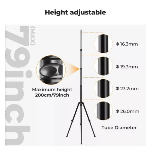 K&F Concept lámpaállvány, 200cm magasság, 3kg teherbírás, alumínum (KF-34-038)