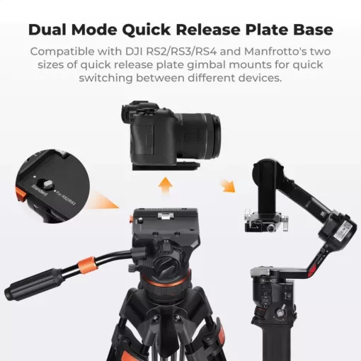 K&F Concept VA3 videóállvány, BV60 fluid video fej, 191cm magasság, 10kg teherbírás (KF-09-148V1)