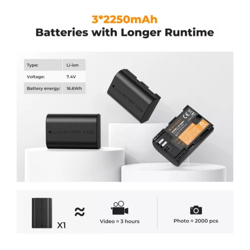 K&F Concept hordozható dupla USB-C akkumulátor LC-E6P töltő, LCD + 2db LP-E6P akkumulátor 2400mAh (KF-28-0093)