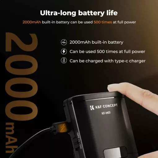 K&F Concept M01 mini vaku, GN12, 5600K, 2000mAh, középpontos érintkezővel (KF-22-016)