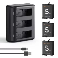   K&F Concept hordozható tripla USB-C akkumulátor töltő +3db DJI Osmo Action 5 Pro akkumulátor 2100mAh (KF-28-0086)