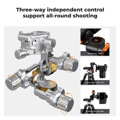 K&F Concept GD3W PRO panoráma állványfej, precíziós 3 irányú, 6?kg teherbírás, vízmérték, Arca Swiss (KF-31-127)