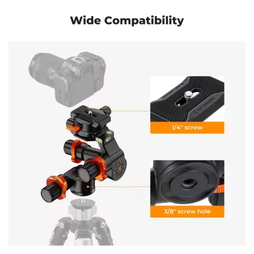 K&F Concept GD3W PRO panoráma állványfej, precíziós 3 irányú, 6?kg teherbírás, vízmérték, Arca Swiss (KF-31-127)