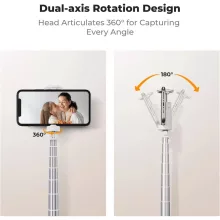 K&F Concept X96 selfie állvány, monopod, telefontartó adapter, 175cm max magasság, bluetooth, fehér (KF-15-0001)