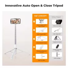 K&F Concept X96 selfie állvány, monopod, telefontartó adapter, 175cm max magasság, bluetooth, fehér (KF-15-0001)