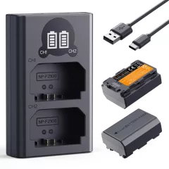   K&F Concept hordozható dupla USB-C akkumulátor NP-FZ100 töltő + 2db NP-FZ100 akkumulátor 2600mAh (KF-28-0097)
