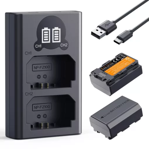 K&F Concept hordozható dupla USB-C akkumulátor NP-FZ100 töltő + 2db NP-FZ100 akkumulátor 2600mAh (KF-28-0097)