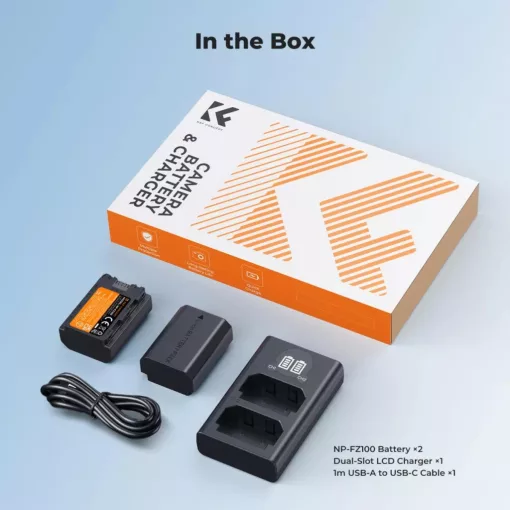 K&F Concept hordozható dupla USB-C akkumulátor NP-FZ100 töltő + 2db NP-FZ100 akkumulátor 2600mAh (KF-28-0097)