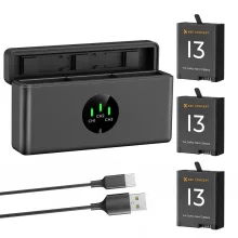 K&F Concept hordozható tripla USB-C akkumulátor töltő, LCD +3db GoPro Hero 13 akkumulátor 2100mAh (KF-28-0087)