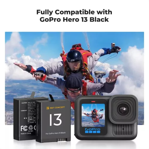 K&F Concept hordozható tripla USB-C akkumulátor töltő, LCD +3db GoPro Hero 13 akkumulátor 2100mAh (KF-28-0087)