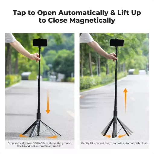 K&F Concept X96 selfie állvány, monopod, telefontartó adapter, 175cm max magasság, bluetooth, fekete (KF-15-0002)