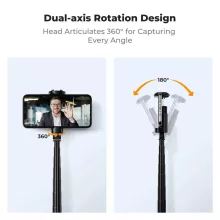 K&F Concept X96 selfie állvány, monopod, telefontartó adapter, 175cm max magasság, bluetooth, fekete (KF-15-0002)