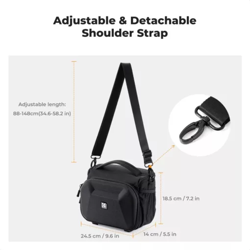 K&F Concept Travel Shoulder Bag oldaltáska, 5L, M, kemény előlapi védőborítás, fekete (KF-13-221)