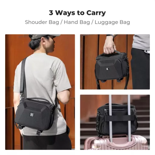 K&F Concept Travel Shoulder Bag oldaltáska, 5L, M, kemény előlapi védőborítás, fekete (KF-13-221)