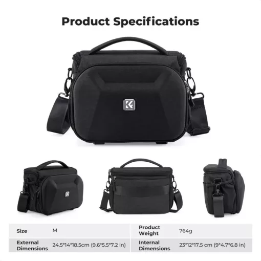 K&F Concept Travel Shoulder Bag oldaltáska, 5L, M, kemény előlapi védőborítás, fekete (KF-13-221)