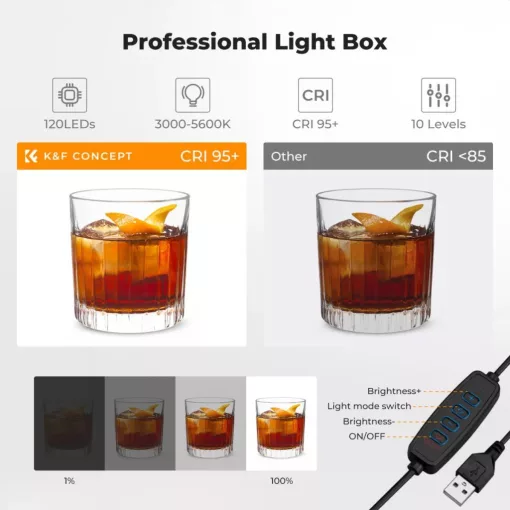 K&F Concept mini photo studio light box, fénysátor, 30cm, 120LED, 3000-5600K, 6db különböző háttér (KF-34-058)