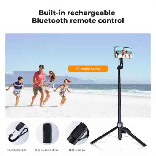 K&F Concept 1,8m állvány, selfie bot, gömbfejjel, Gopro adapter, telefon adapter, bluetooth kioldó (KF-15-0015)
