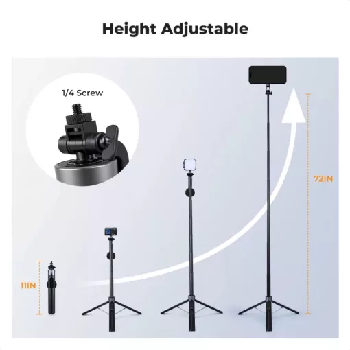 K&F Concept 1,8m állvány, selfie bot, gömbfejjel, Gopro adapter, telefon adapter, bluetooth kioldó (KF-15-0015)