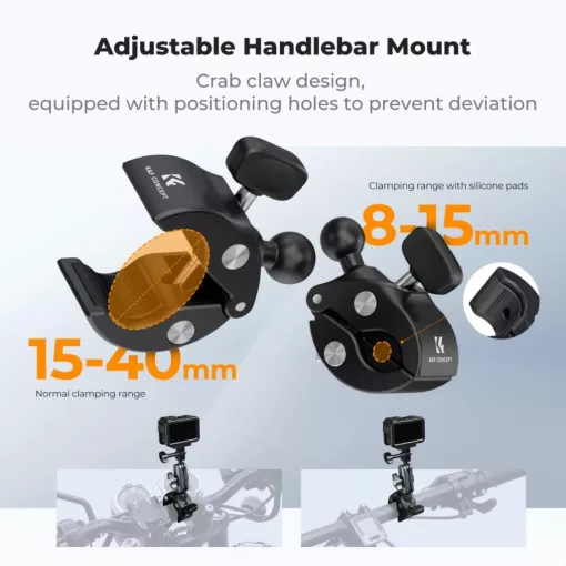 K&F Concept MS100 csőre szerelhető satu 8-40mm átmérőhöz, magic arm, GoPro adapter, állvány menet (KF-31-204)