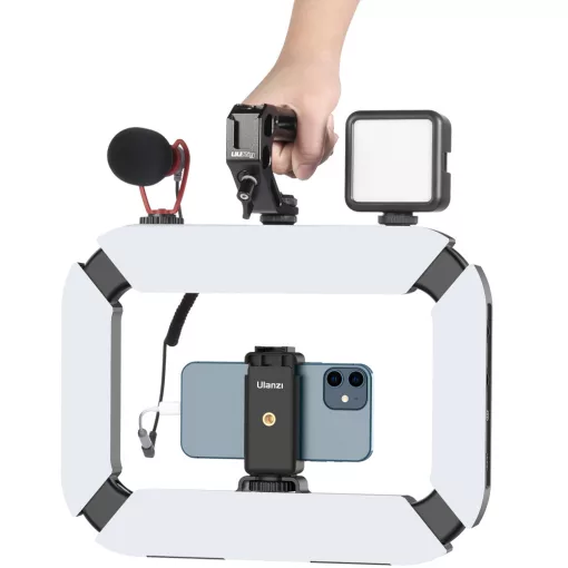 Ulanzi U200 vlogger rig, beépített LED világítással, telefon tartóval, 3 vakupapucs csatlakozóval (UL-2245)
