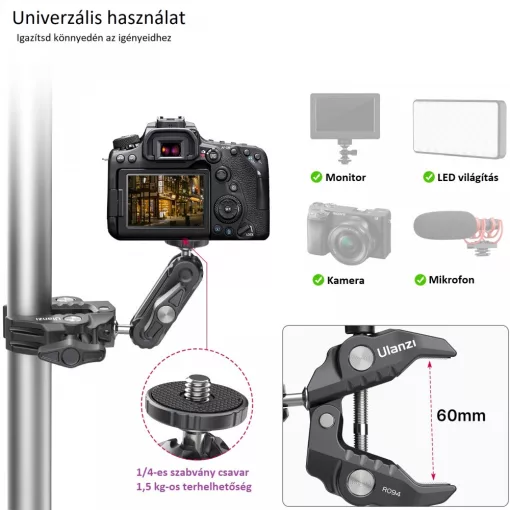 Ulanzi R094 KAMERA SZUPER-BILINCS RÖGZÍTŐ - többfunkciós satu - 1/4" 3/8" (UL-2638)