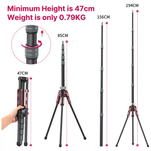 Ulanzi MT-49 karbon állvány, 194cm max magasság, 6kg teherbírás, 1/4-es spigot fejjel (UL-2784)
