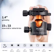 K&F Concept A254C4+BH-35L karbon állvány + monopod, fekete-narancs (KF-09-098)