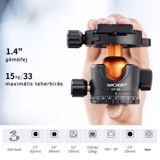 K&F Concept A254C4+BH-35L karbon állvány + monopod, fekete-narancs (KF-09-098)