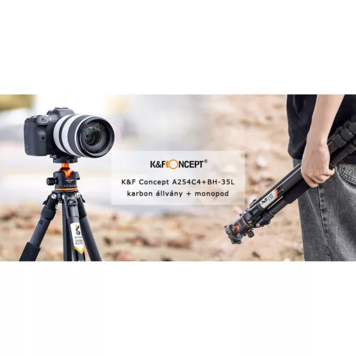 K&F Concept A254C4+BH-35L karbon állvány + monopod, fekete-narancs (KF-09-098)